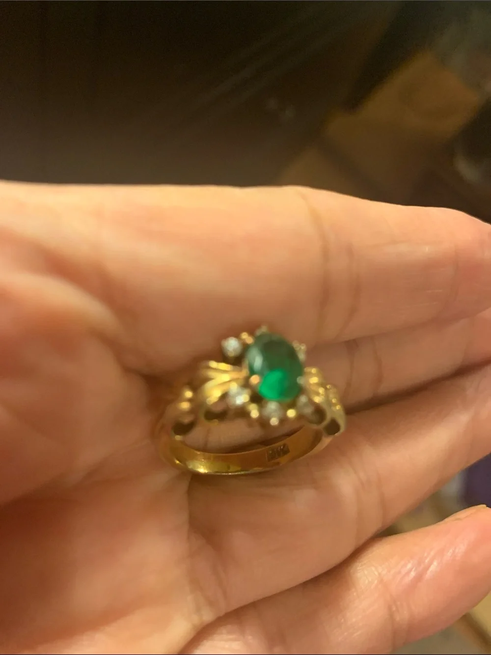 Elegant Gold-Tone Ring with Green Stone